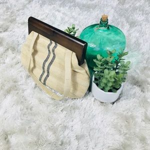 Vintage Woven Purse W/ Wooden Clasp